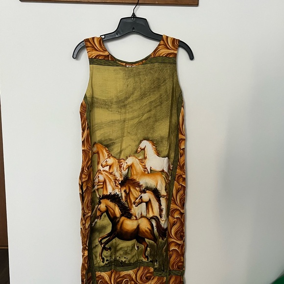 ABC collection Dresses & Skirts - Olive Horse-Print Sleeveless Maxi Dress